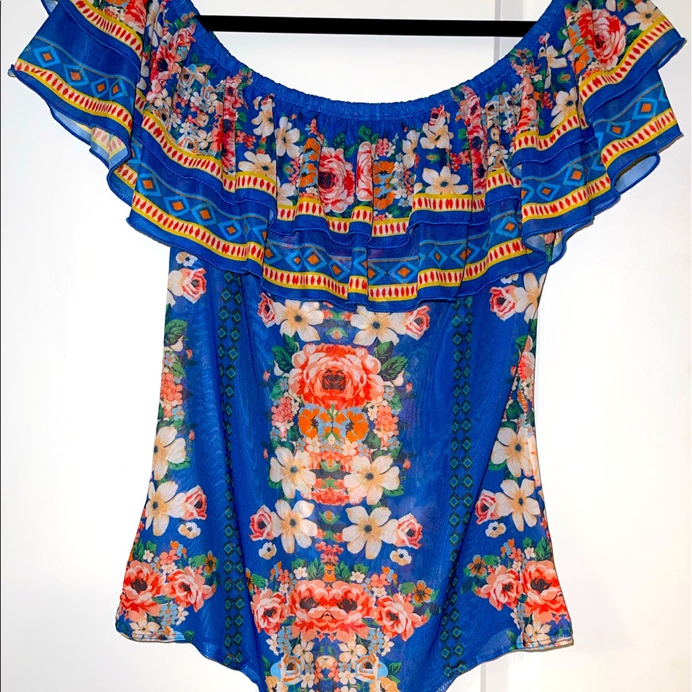 Cute off shoulder sheer bodysuit